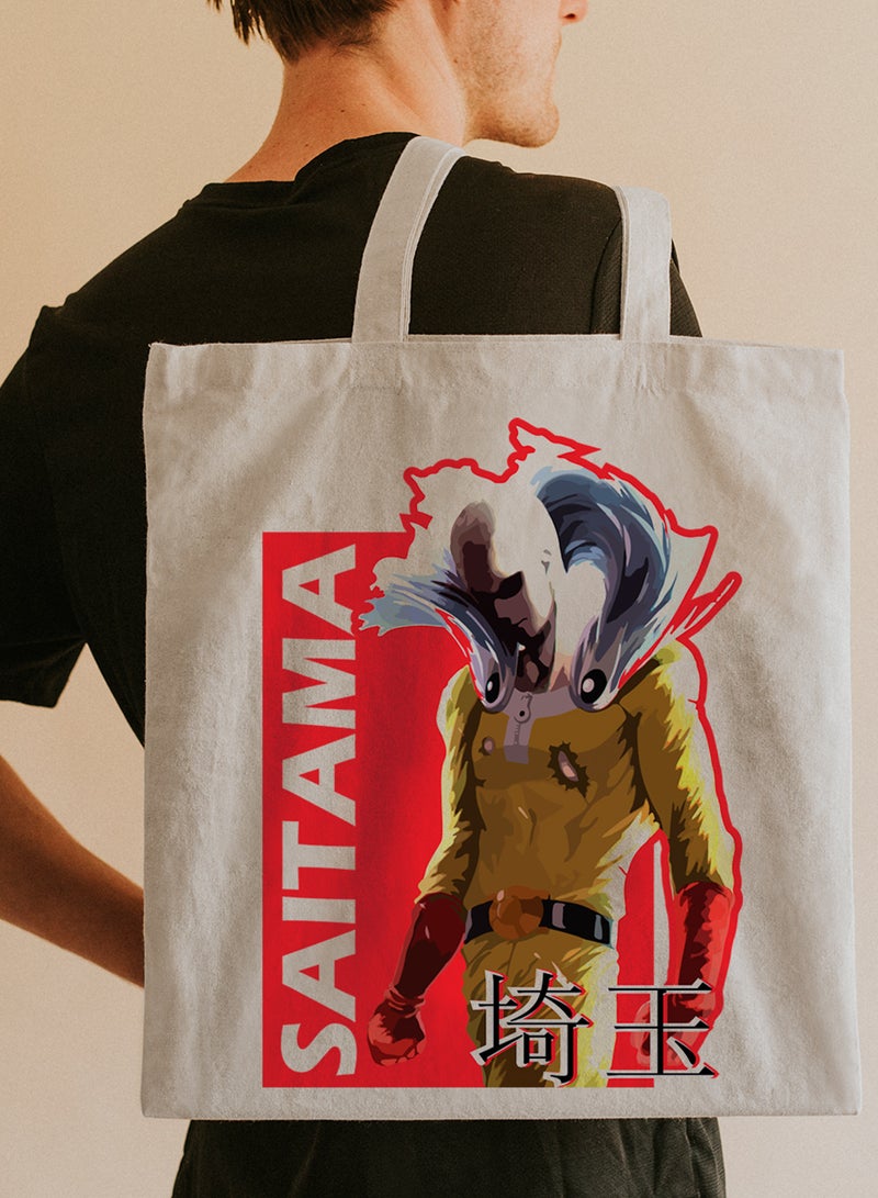 LOWHA Polyester Tote Bag with Shoulder Straps and Saitama Anime Pattern - Image 2