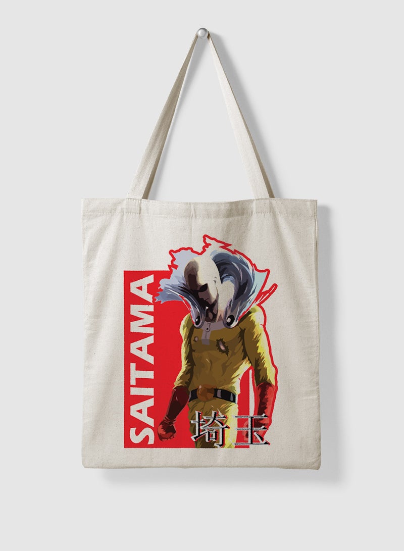 LOWHA Polyester Tote Bag with Shoulder Straps and Saitama Anime Pattern - Image 4