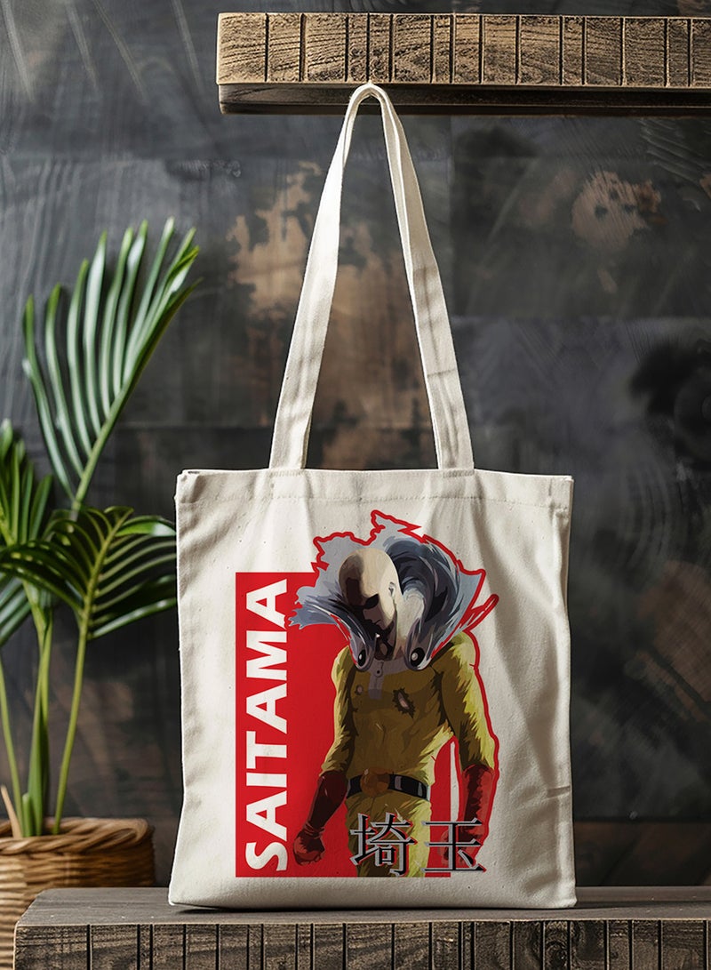 LOWHA Polyester Tote Bag with Shoulder Straps and Saitama Anime Pattern - Image 3