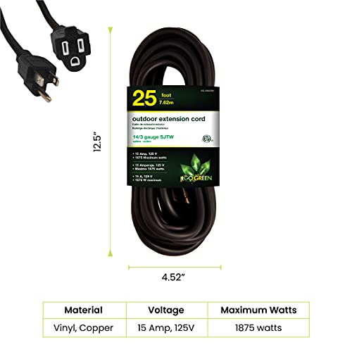 Power By GoGreen Go Green Power Inc. GG-13825BK - كابل تمديد خارجي 14/3 SJTW، أسود، 25 قدم - Image 2