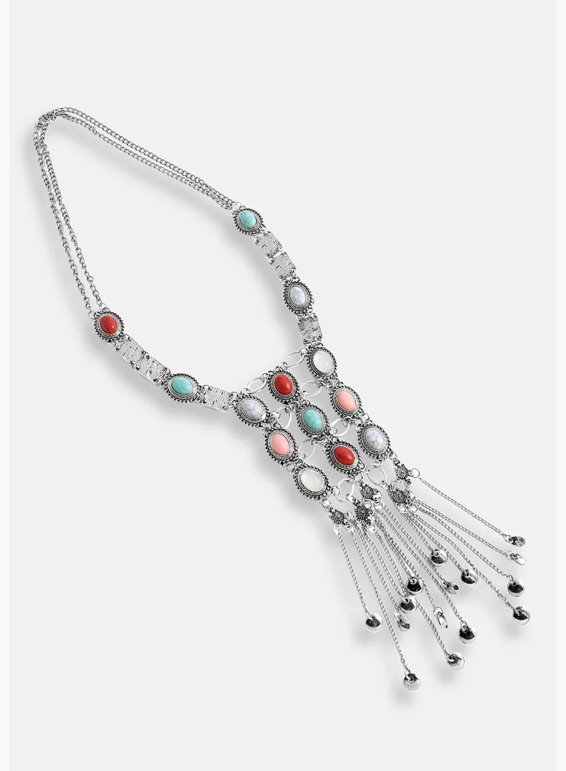 SOHI Silver Plated Designer Stone Party Necklace For Women