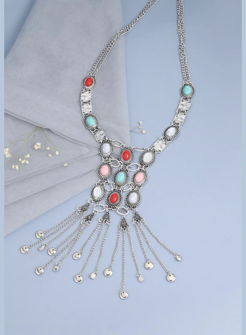 SOHI Silver Plated Designer Stone Party Necklace For Women