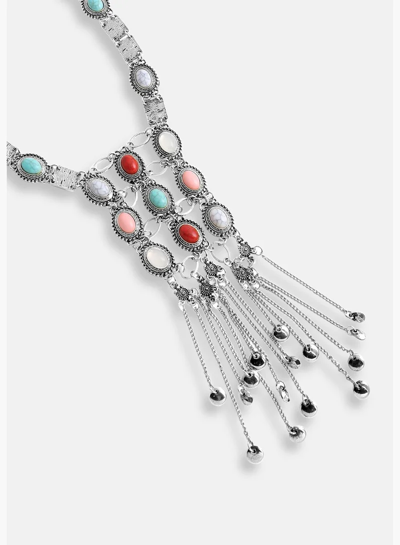 SOHI Silver Plated Designer Stone Party Necklace For Women