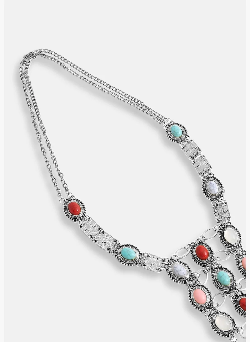 SOHI Silver Plated Designer Stone Party Necklace For Women