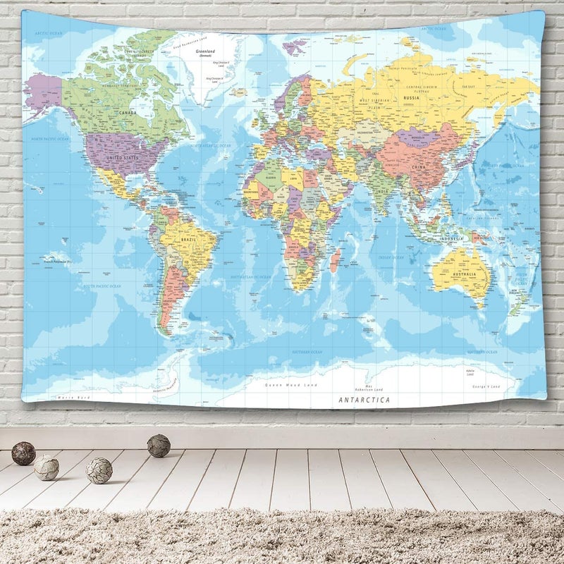 TOMOZ World Map Wall Hanging for Kids Student Educational Tapestry for Bedroom Living Room Dorm Home Decoration 90 x 60Inch