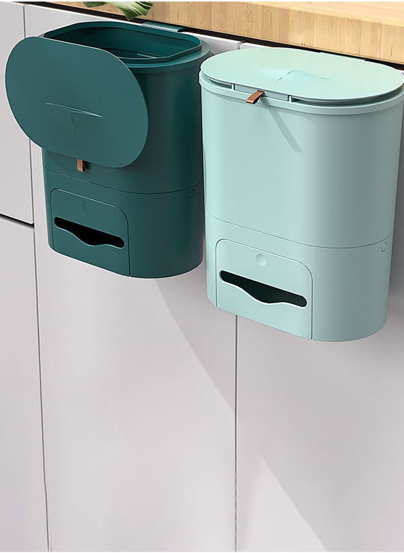 Merry Moments Modern Kitchen Hanging Trash Can with Lid Compost Bin with Inner Bucket for Countertop Under Sink Food Waste Bin Cupboard Bathroom Bedroom Office Camping 10 Litre Dark Green 26.5x15.5x31cm  - Image 4