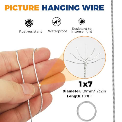 kosprie Picture Hanging Wire, 100 Feet Picture Frame Wire for Wall Frames, Canvas Paintings, Holiday Decor, Artwork,Garden Frames,Patio Decor, Photos, Supports Up to 30lbs - Image 2