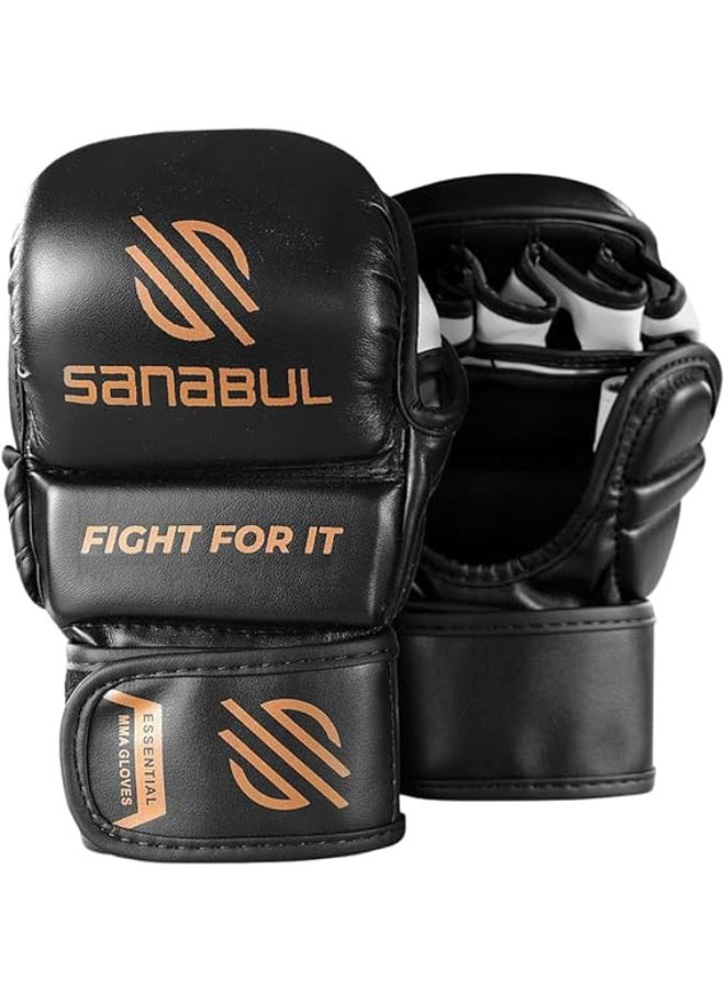 سنابول - قفازات MMA الأساسية بوزن 7 أونصة للرجال والنساء | قفازات للفنون القتالية قفازات السجال والتدريب | قفازات الملاكمة MMA الهجينة للرجال | قفازات التصارع (أسود/نحاسي، كبير/كبير جدًا) - Image 1