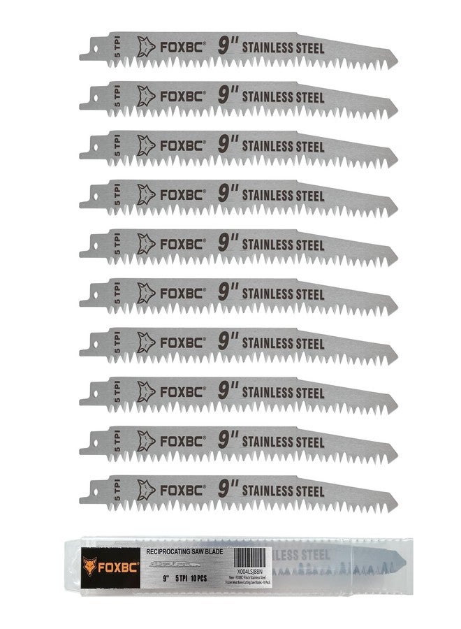 FOXBC 9 Inch Stainless Steel Frozen Meat Bone Saw Blades 5 TPI for Reciprocating and Sawzall Saws - 10 Pack - Image 1