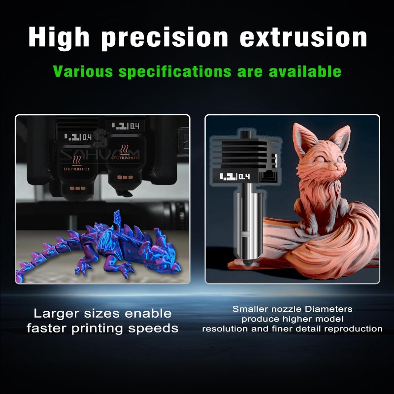 Sahvaim 4Pack 0.2/0.4/0.6/0.8MM H2 Series/P2S Hotend for Bambu Lab H2D/H2S/H2C Combo/P2S 3D Printer, High Temperature Quick Swap Hardened Steel Nozzle Replacement 3D Printer Extruder - Image 3