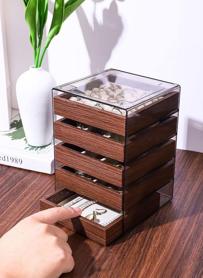 DUNISO Jewelry Organizer Box，Wooden Jewelry Box with 5 Drawers，Multi-functional Jewelry Storage Box，for Earring, Bangle, Bracelet, Necklace and Rings - Image 3