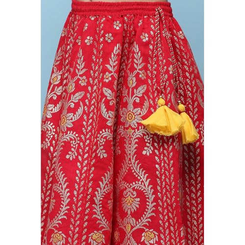 BIBA Girl Solid; Embroidred Polyester Readymade Lehenga Choli Set(Kw5411_Yellow-Pink_13) - Image 3