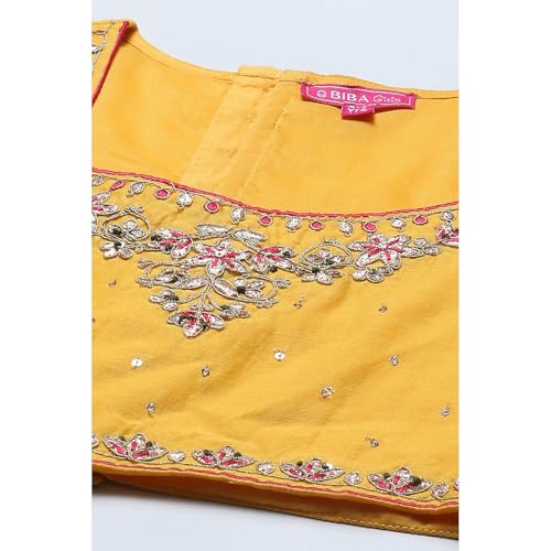 BIBA Girl Solid; Embroidred Polyester Readymade Lehenga Choli Set(Kw5411_Yellow-Pink_13) - Image 2