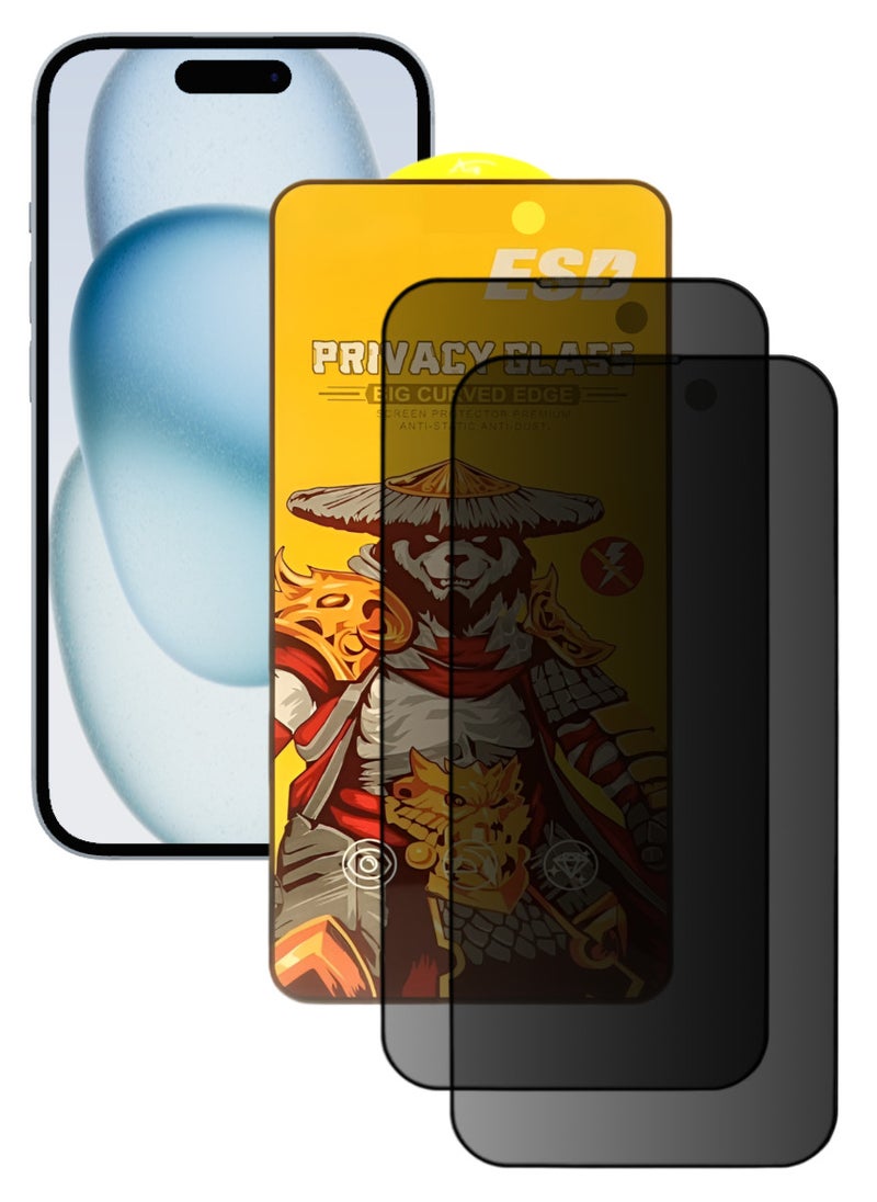 ESD 2 Pieces Tempered Dustproof Privacy Glass Screen Protector Compatible For iPhone 15 Plus - Image 1