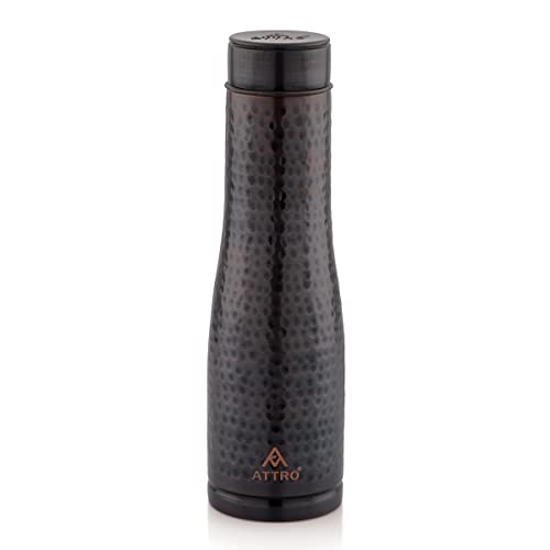 ATTRO Eiffel Vintage Hammered Finish Copper Water Bottle Leak Proof, Joint Less Ayurveda and Yoga Health Benefits - 1000 ml - Image 1