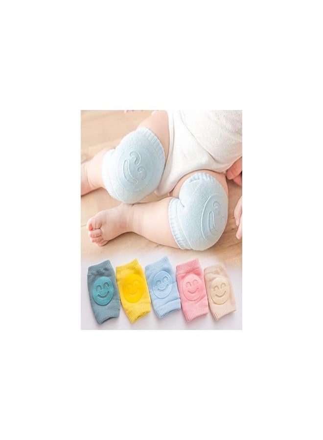 BLINE Pair Baby Smiley Knee Pads for Crawling, Anti-Slip Padded Stretchable Elastic Cotton Soft Breathable Comfortable Knee Cap Elbow Safety Protector Random Color (Pack of 2) - Image 3