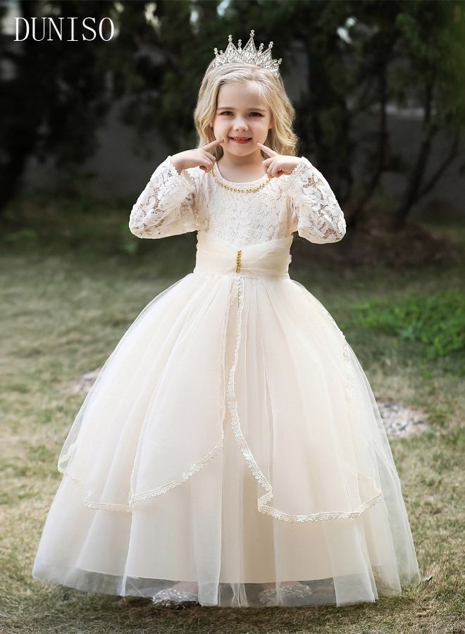 DUNISO Girls Dress Kids Evening Dress Long Sleeve Lace Party Dresses with Tutu Skirt Toddler Princess Birthday Party Wedding Dresses Flower Girls Dress - Image 5
