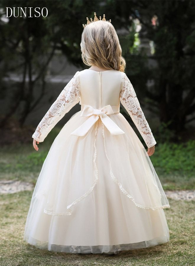 DUNISO Girls Dress Kids Evening Dress Long Sleeve Lace Party Dresses with Tutu Skirt Toddler Princess Birthday Party Wedding Dresses Flower Girls Dress - Image 2