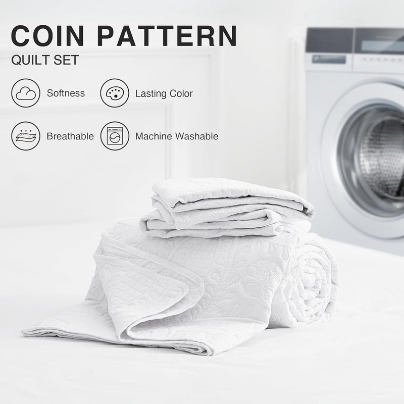 Love's cabin Quilts for Queen Bed White Bedspreads - Soft Bed Summer Quilt Lightweight Microfiber Bedspread- Modern Style Coin Pattern Coverlet for All Season - 3 Piece (1 Quilt, 2 Pillow Shams) - Image 4