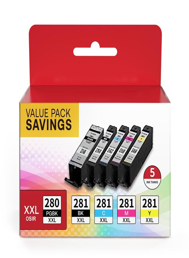 OSIR PGI-280XXL CLI-281XXL Compatible Replacement for Canon 280 and 281 Ink Cartridges Use with Canon PIXMA TR8520 8620 7520, TS9120 6200 6220 8120, 5-Pack - Image 1