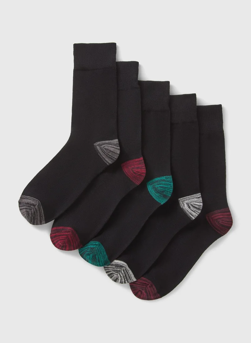 Matalan 5 Pack Black Stripe Heal & Toe Socks
