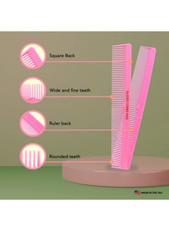 Allegro Combs 420 Hair Stylist And Barbers Set Hair Cutting Combs Usa 6 Pc. (Fresh Pink)  - Image 3