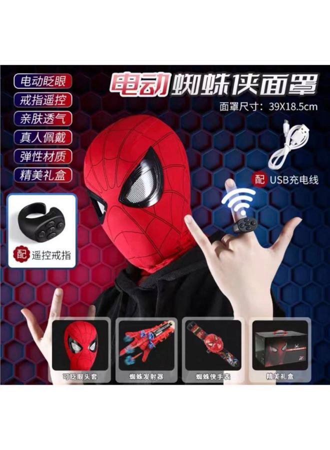Spider-Man Hood with Movable Eyes, Electric Blinking Rechargeable Mask, Includes Spider Silk Launcher and Hand Accessory, Toy for Boys