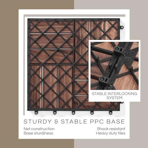 THYOI Set 10 Premium Deck Tiles, Interlocking Deck Tile, Wooden Patio Flooring Outdoor Waterproof, Acacia Wood Decking All Weather for Balcony Indoor and Outdoor Use (Dark Brown, Round Joints) - Image 4
