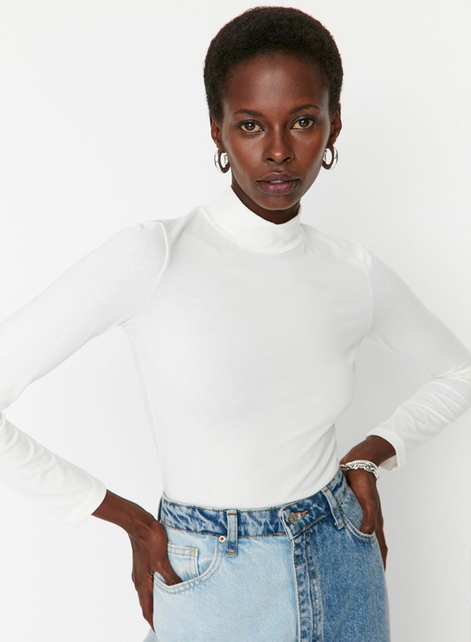 trendyol Ecru High Neck Snap-On Knitted Bodysuit TWOAW21BD0008 - Image 5