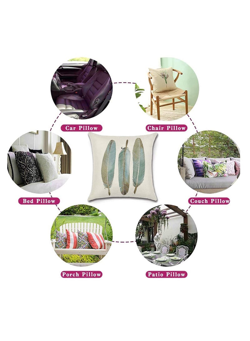 أغطية وسائد من الكتان الناعم بنمط الريشة، 18x18 بوصة (45 سم x 45 سم) بسحاب غير مرئي لتزيين غرفة المعيشة وغرفة النوم. - Image 2