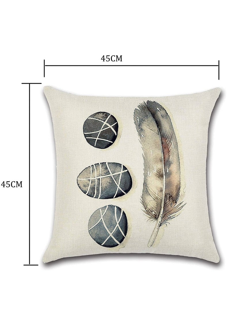 أغطية وسائد من الكتان الناعم بنمط الريشة، 18x18 بوصة (45 سم x 45 سم) بسحاب غير مرئي لتزيين غرفة المعيشة وغرفة النوم. - Image 4