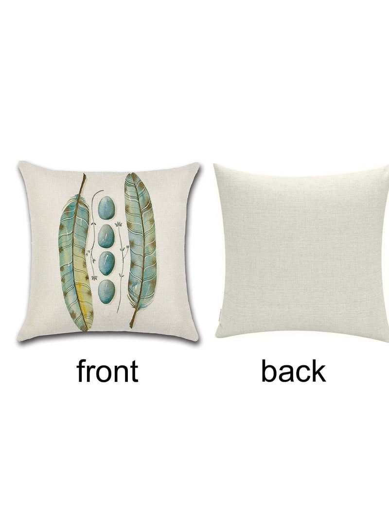 أغطية وسائد من الكتان الناعم بنمط الريشة، 18x18 بوصة (45 سم x 45 سم) بسحاب غير مرئي لتزيين غرفة المعيشة وغرفة النوم. - Image 3