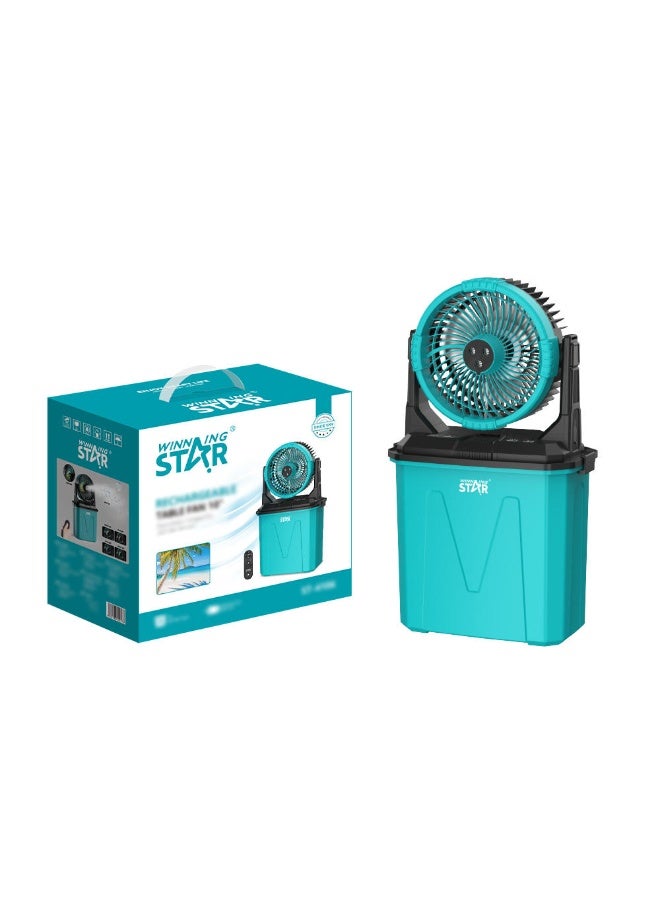 Winning Star Portable Rechargeable Camping Fan with LED Light and Storage Box, USB Powered Multi-Speed Cooling Fan for Outdoor Travel Picnic Emergency Home Office Use, Foldable Design - Blue/Black - Image 1