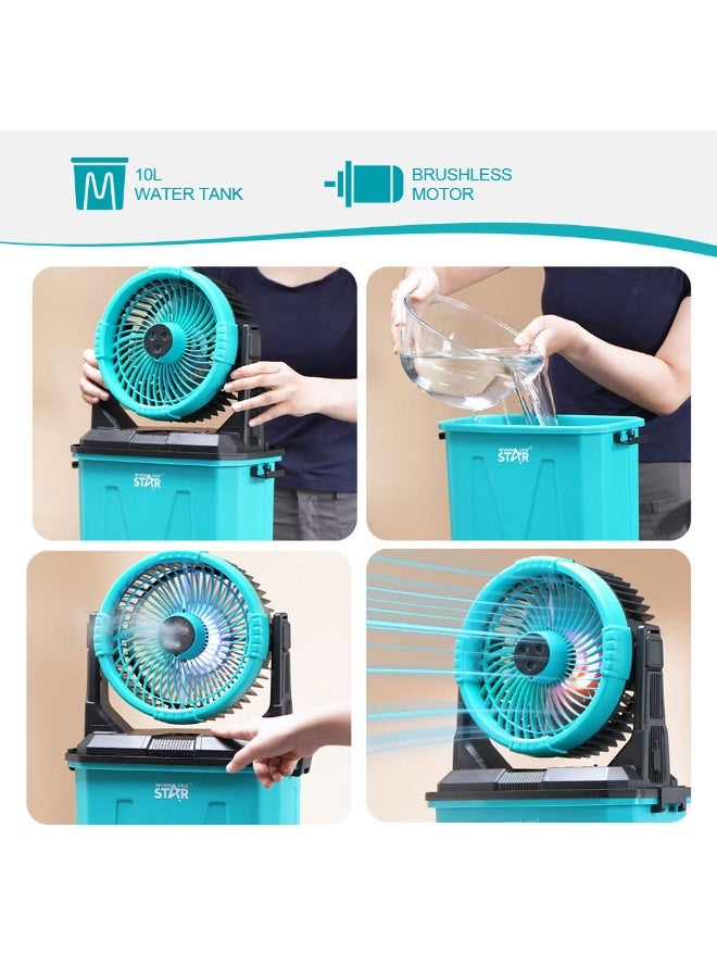 Winning Star Portable Rechargeable Camping Fan with LED Light and Storage Box, USB Powered Multi-Speed Cooling Fan for Outdoor Travel Picnic Emergency Home Office Use, Foldable Design - Blue/Black - Image 4