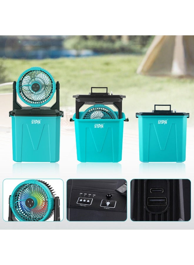Winning Star Portable Rechargeable Camping Fan with LED Light and Storage Box, USB Powered Multi-Speed Cooling Fan for Outdoor Travel Picnic Emergency Home Office Use, Foldable Design - Blue/Black - Image 5