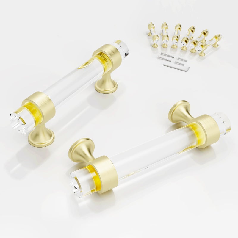 CEYMIO Cabinets Handles Crystal Kitchen 3 Inch Cabinet Knobs 6Pack Dresser Double Hole 76mm 3 Brushed Gold Brass Pulls Glass Closet Drawer Drawers Cupboard Hardware Satin Copper Bathroom Bedroom Pull - Image 2