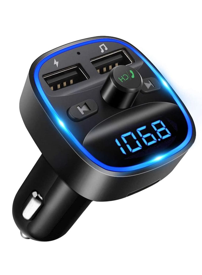 FM Transmitter, Bluetooth FM Transmitter Wireless Radio Adapter Car Kit with Dual USB Charging Car Charger MP3 Player Support TF Card & USB Disk - Image 1