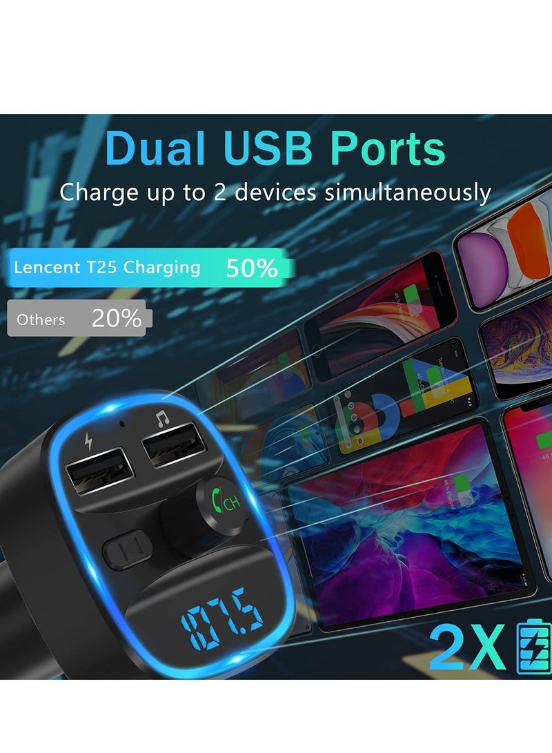FM Transmitter, Bluetooth FM Transmitter Wireless Radio Adapter Car Kit with Dual USB Charging Car Charger MP3 Player Support TF Card & USB Disk - Image 3