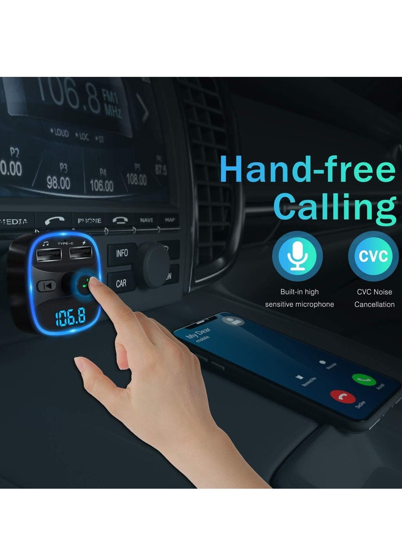 FM Transmitter, Bluetooth FM Transmitter Wireless Radio Adapter Car Kit with Dual USB Charging Car Charger MP3 Player Support TF Card & USB Disk - Image 4