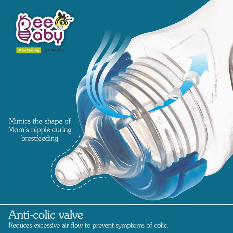 BeeBaby Ease Wide Neck Baby Feeding Bottle with Anti-Colic Soft Silicone Nipple. 100% BPA Free (Blue, 150 ml) - Image 4