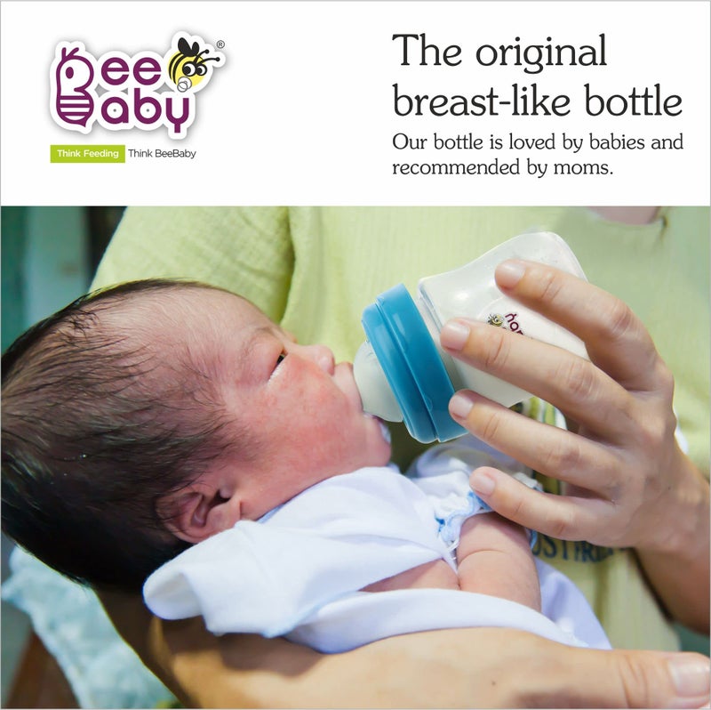BeeBaby Ease Wide Neck Baby Feeding Bottle with Anti-Colic Soft Silicone Nipple. 100% BPA Free (Blue, 150 ml) - Image 3