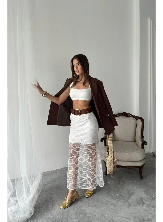 END BLACK White Lace-Detail Skirt L White.