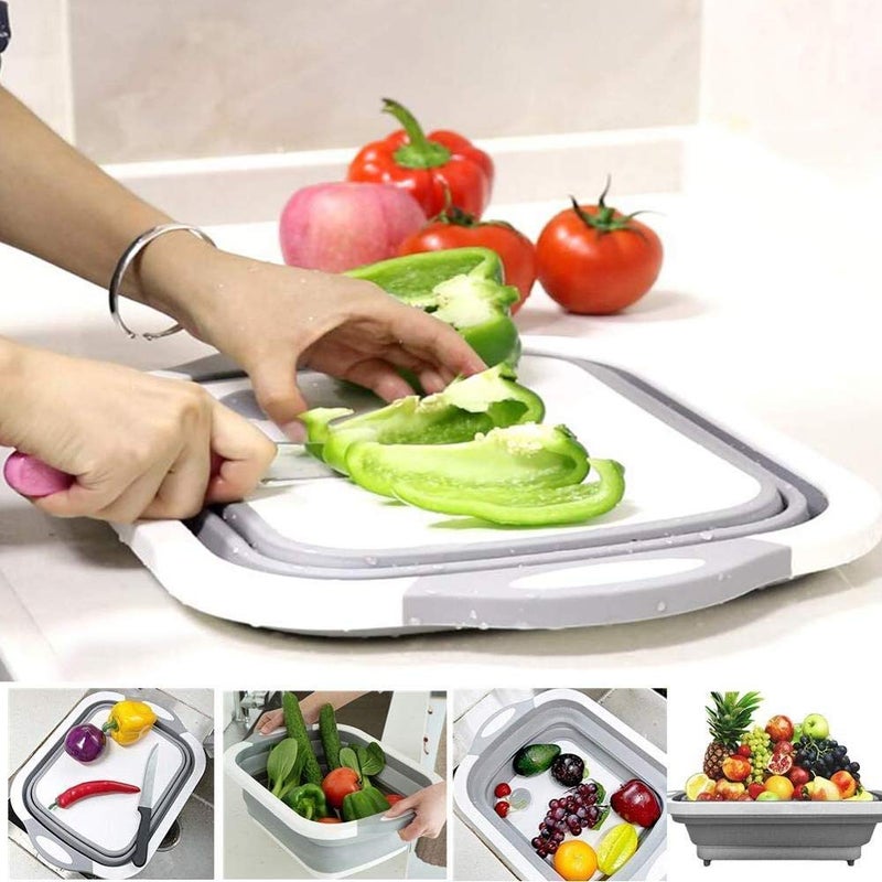 Harman Enterprises presents 4 in 1 Multi functional Silicon Based Kitchen Foldable Cutting Chopping Board Collapsible Dish Tub Vegetable Fruit Washing Draining Basket with Plug Folding Washbasin Tray to Serve  - Image 1