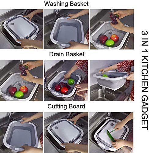 Harman Enterprises presents 4 in 1 Multi functional Silicon Based Kitchen Foldable Cutting Chopping Board Collapsible Dish Tub Vegetable Fruit Washing Draining Basket with Plug Folding Washbasin Tray to Serve  - Image 4