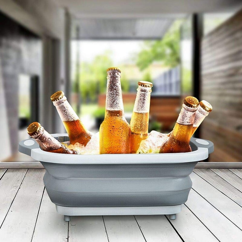 Harman Enterprises presents 4 in 1 Multi functional Silicon Based Kitchen Foldable Cutting Chopping Board Collapsible Dish Tub Vegetable Fruit Washing Draining Basket with Plug Folding Washbasin Tray to Serve  - Image 5