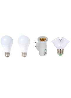 A dual bulb (dual transformer) to increase the light intensity, converting from E27 to (2) E27 with two 12-watt LED bulbs and a screw plug to operate the bulbs with a switch, white