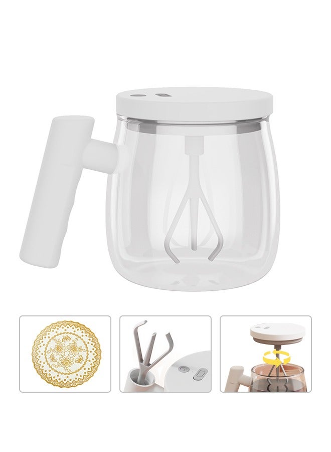 BiuTFon Automatic Stirring Cup Glass Electric Mixing Coffee Mug with Coaster, USB Charging Reusable Rotating Temperature Resistant High Speed Stirring Cup for Mixing Juicing Kitchen Home Offices and Dining Rooms - Image 1