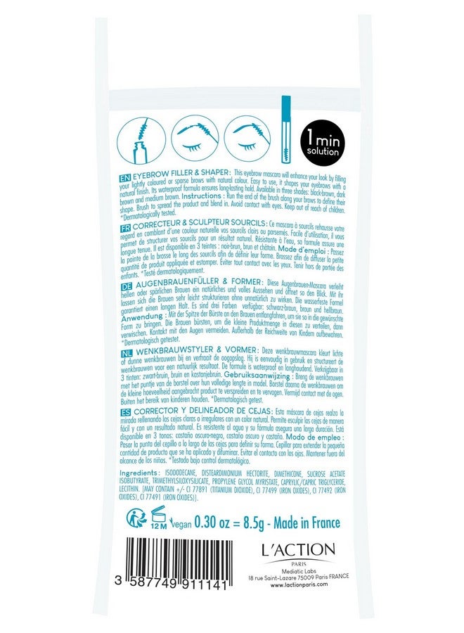 L'Action Paris Long-Lasting Eyebrow Filler and Shaper, Eyebrow Mascara Fills Brows with Natural Colour, Sculpts Brows to Desired Shape, Waterproof Formula, Medium Brown 8.5g - Image 3