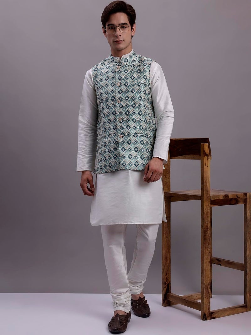 Jompers Men's Silk Blend Woven Design Waistcoat with Mandarin Neck - Image 4