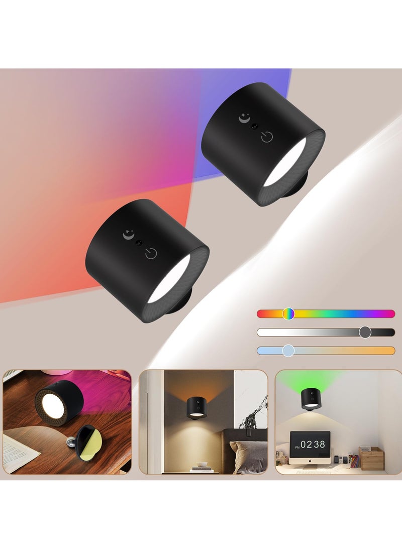 SOLARAE LED Wall Sconce UP & Down Wall Mounted Lamp with 4 Dimmable Brightness 9 RGB Color, Cordless Magnetic Ball 360° Rotation, Touch Remote Control Rechargeable Light for Reading Bedside (2 Pack) - Image 1